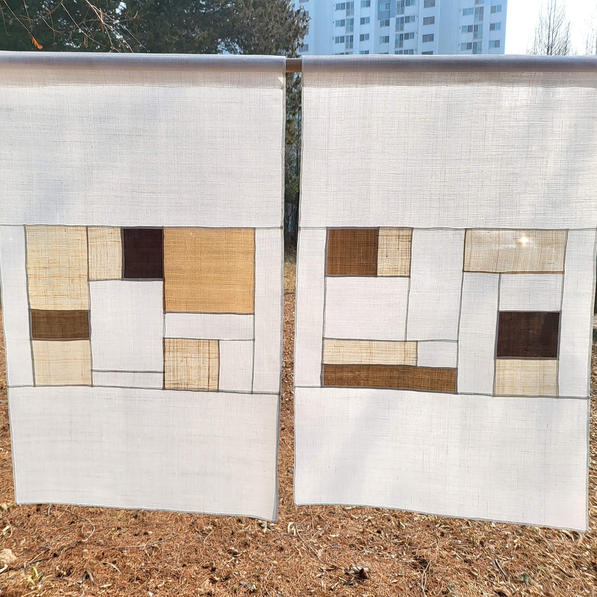 심플 브라운 모시발 2장 세트 / Simple brown curtain two pieces Set, 50x82cm